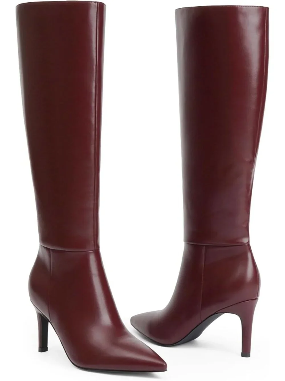 Women's Burgundy Pointed Toe Faux Leather Stiletto Heel Over The Knee Boots